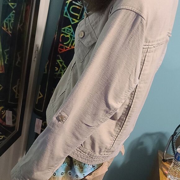 Sigrid Olsen Khaki Roll up sleeve button up jacket - Picture 7 of 11